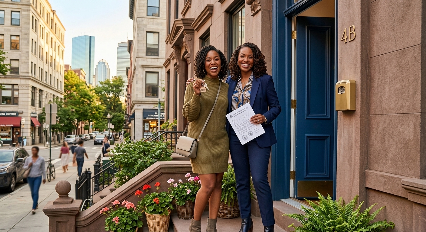 Illustrative: family receiving keys with their Listing Agent
