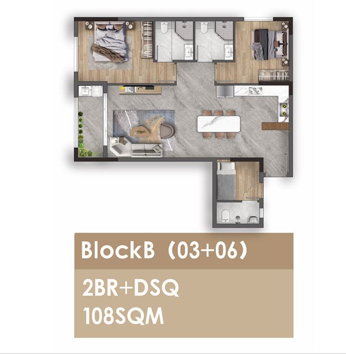 2 bed + dsq block b (03+06) floor plan